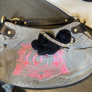 Juicy Couture Gray Shoulder Bag with Pink Embroidery